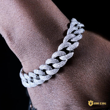 14mm 3-row Bubble Iced Cuban Bracelet In 18k White Gold Plated ZUU KING